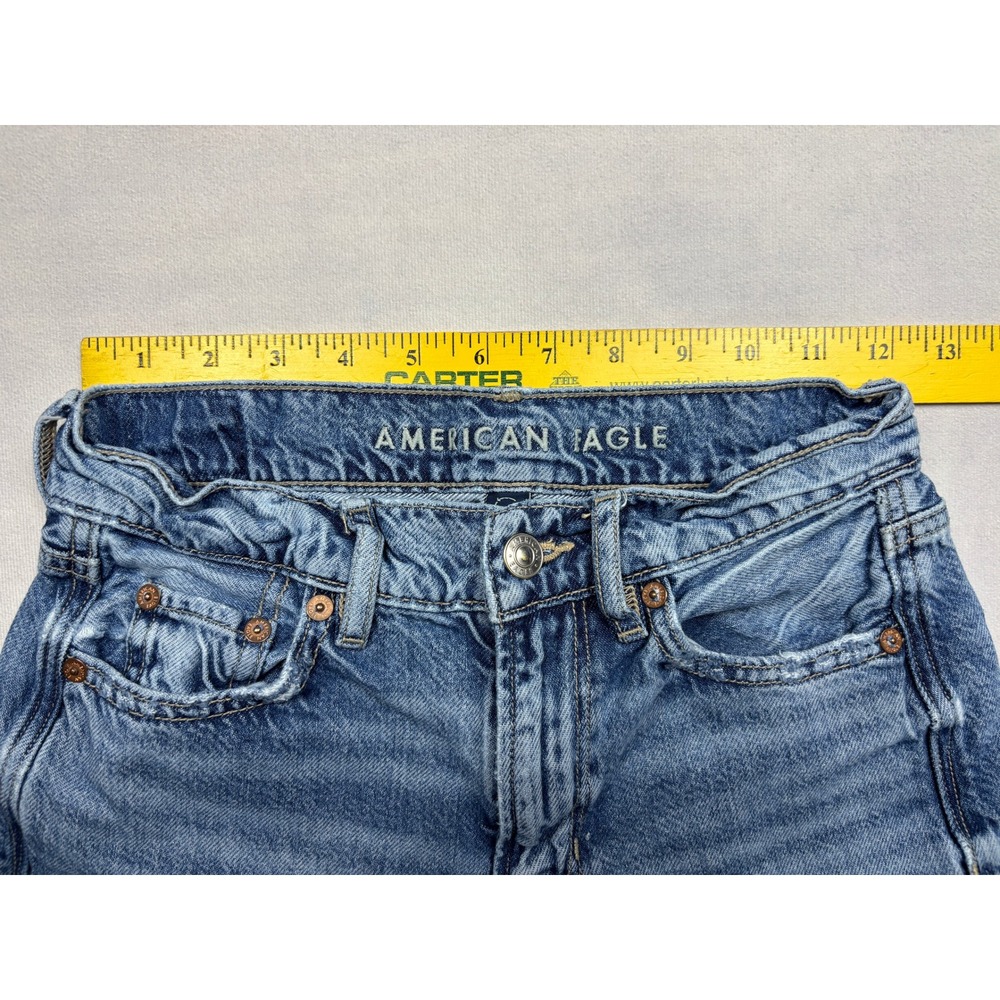American Eagle Real Good Wide Leg Jeans Light Wash Raw Hem 000 Regular 4226 - Picture 6 of 11